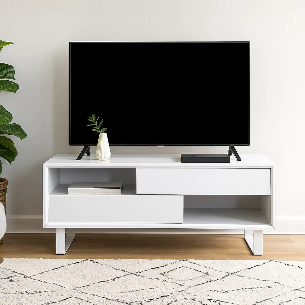Moritz White High Gloss Finish 2 Drawer Coffee Table