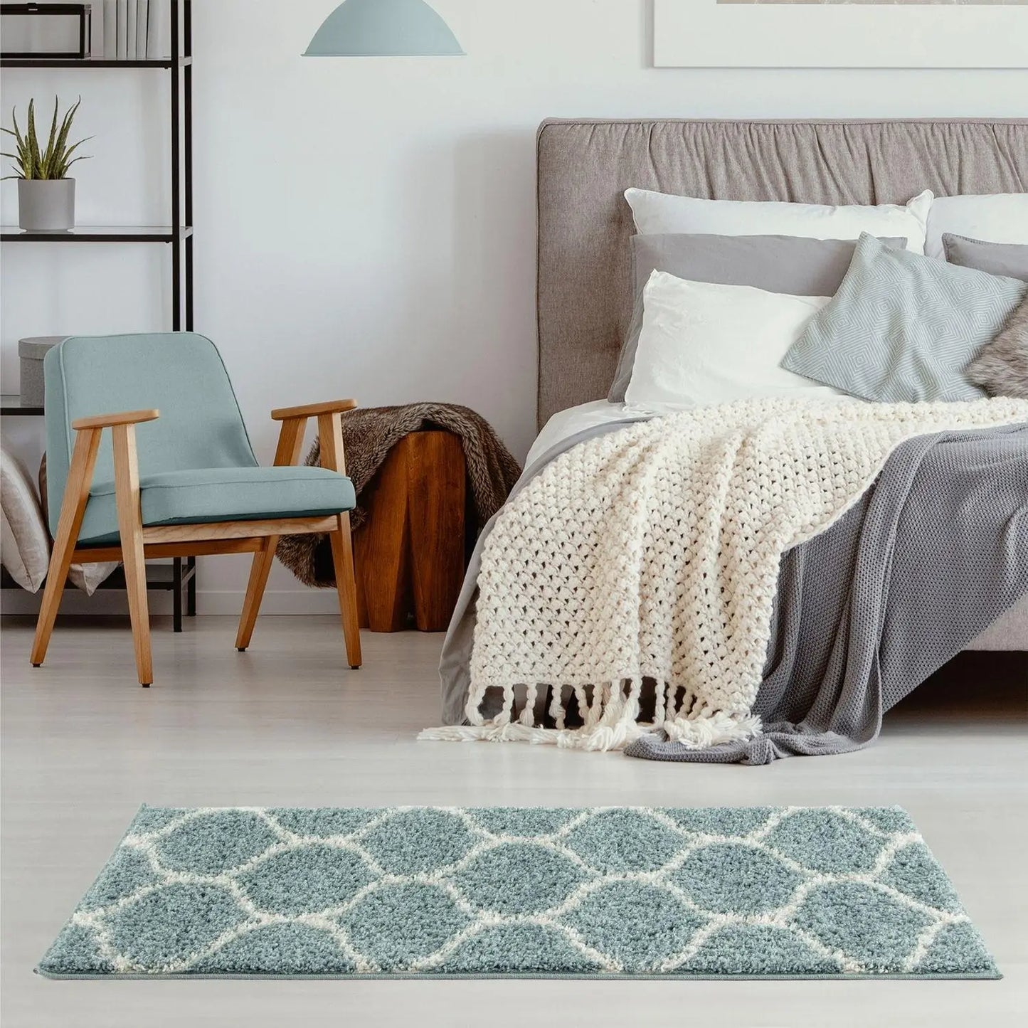 Moroccan Duck Egg Blue Shaggy Rug | 650