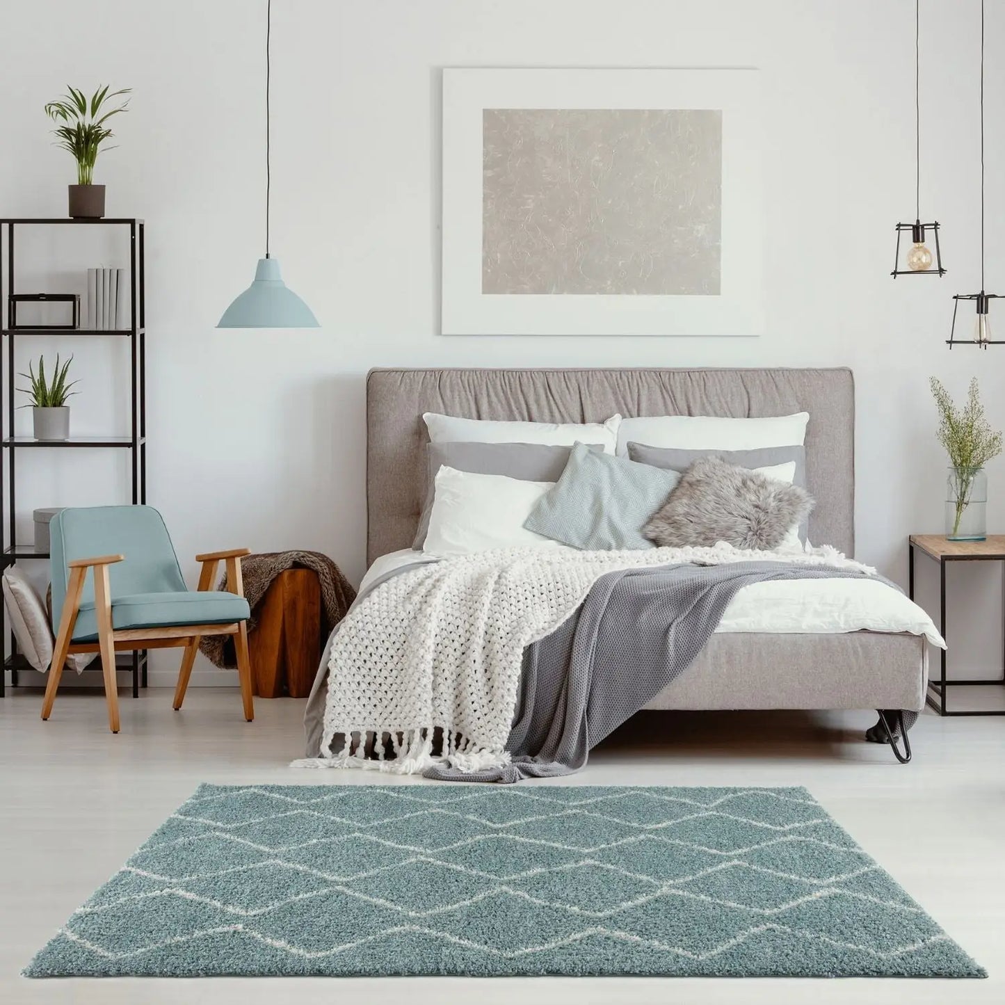 Moroccan Duck Egg Blue Shaggy Rug | 850