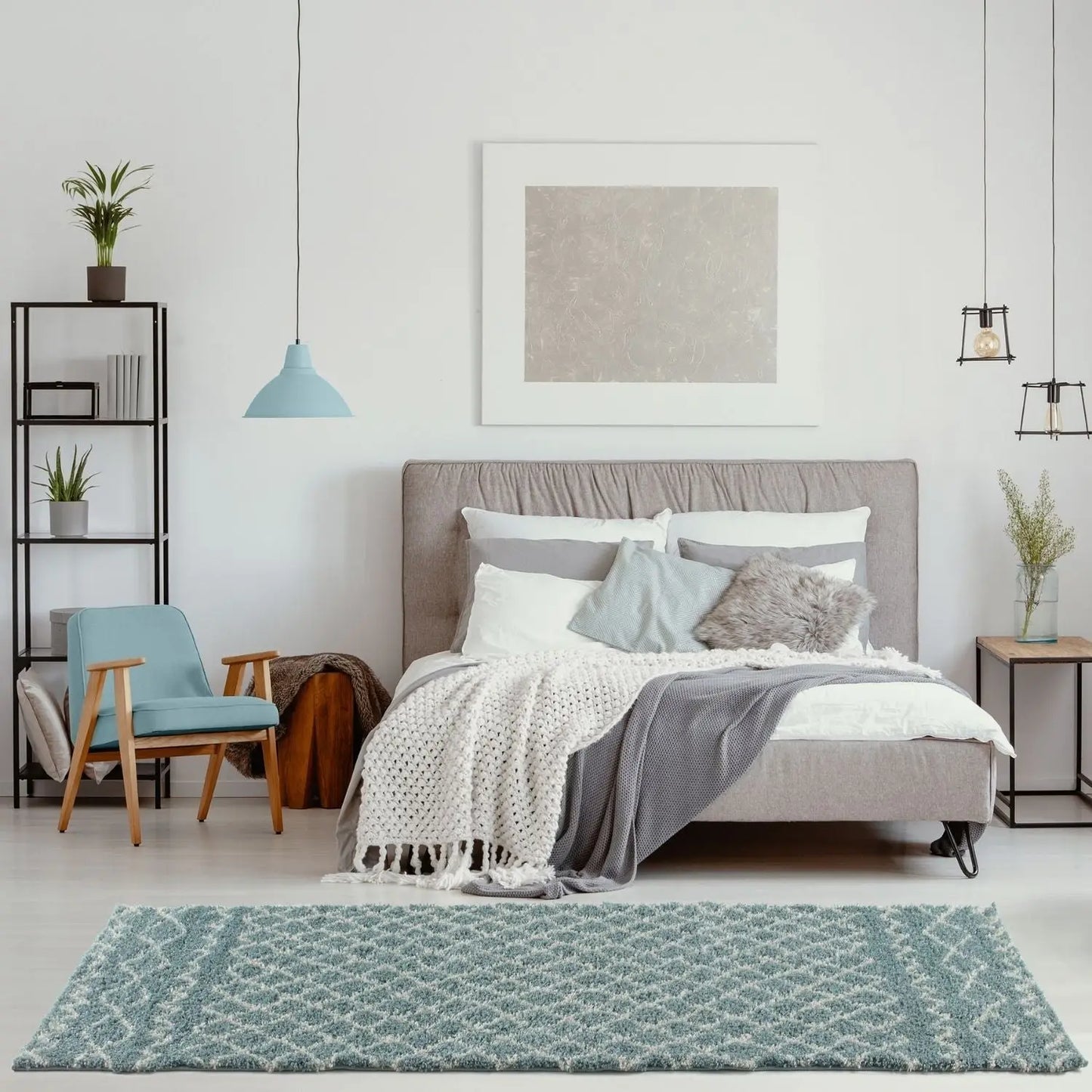 Moroccan Duck Egg Blue Shaggy Rug | 950
