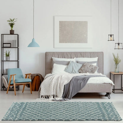 Moroccan Duck Egg Blue Shaggy Rug | 950