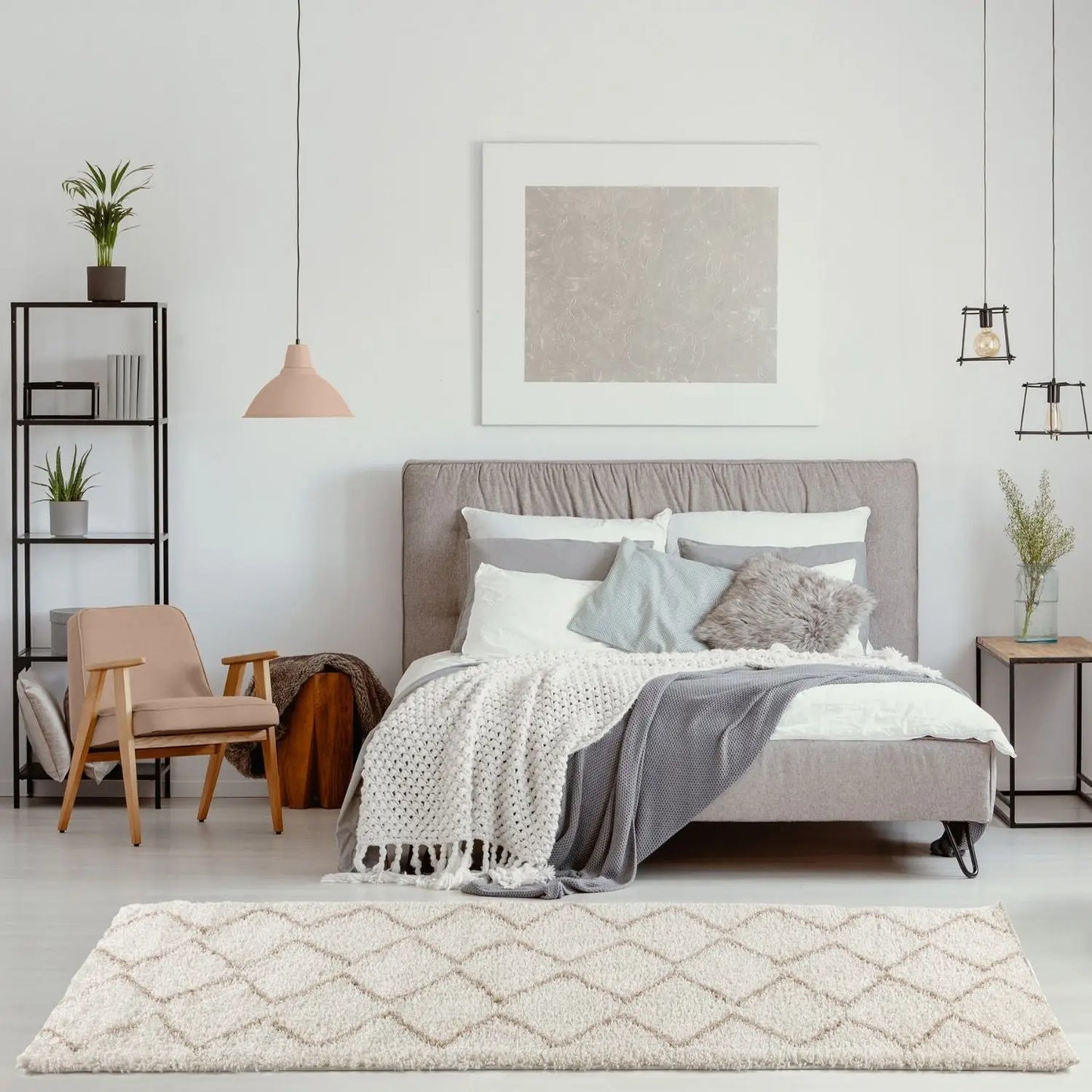 Moroccan Ivory Beige Shaggy Rug | 830
