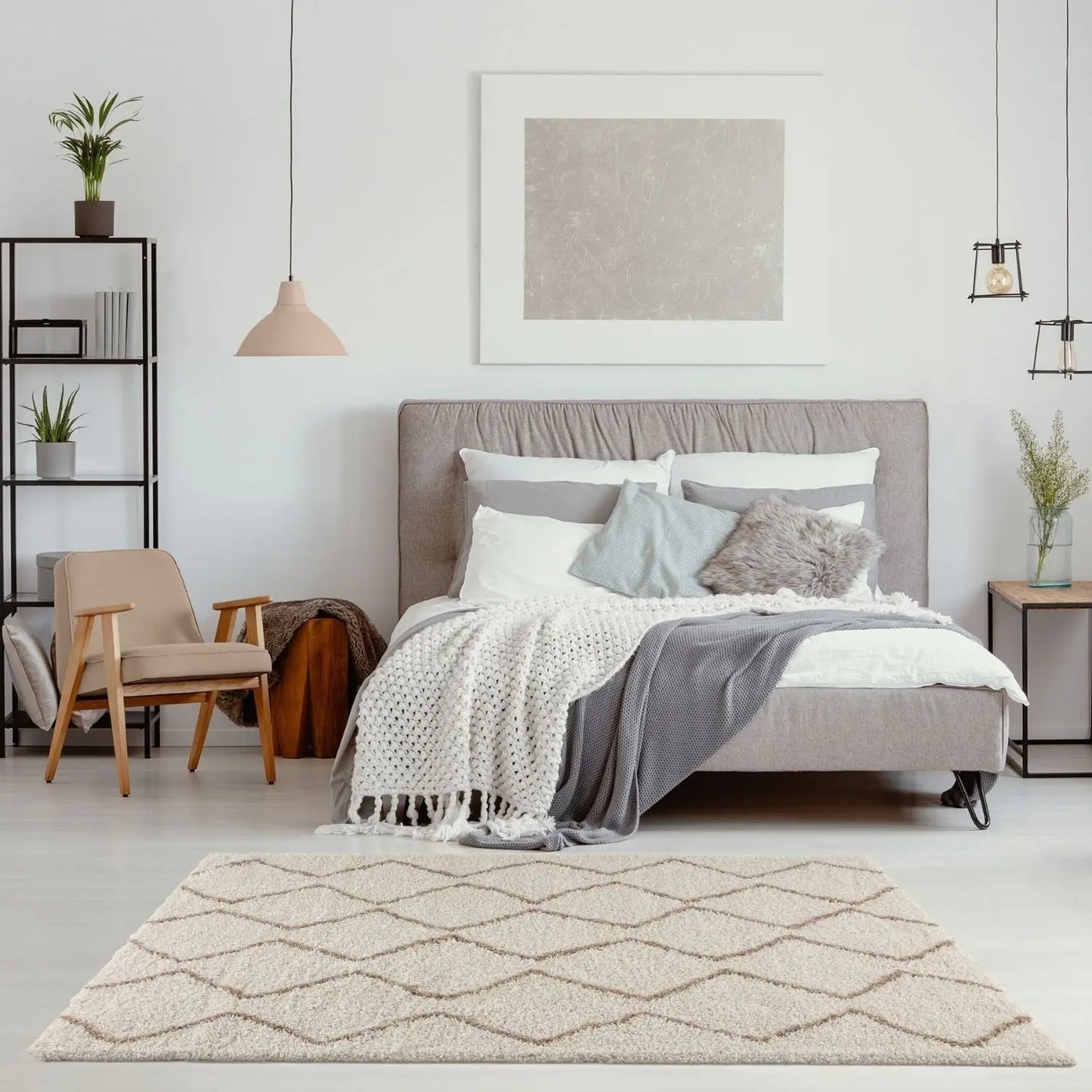 Moroccan Ivory Beige Shaggy Rug | 830