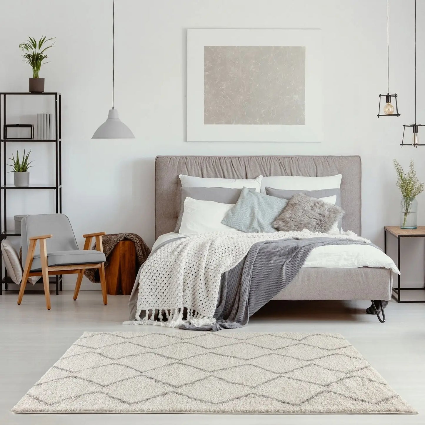 Moroccan Ivory Grey Shaggy Rug | 800