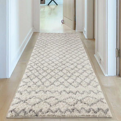 Moroccan Ivory Grey Shaggy Rug | 900