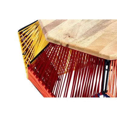 Multicoloured Woven Hexagon Base Coffee Table with Mango Wood Top, Fusion