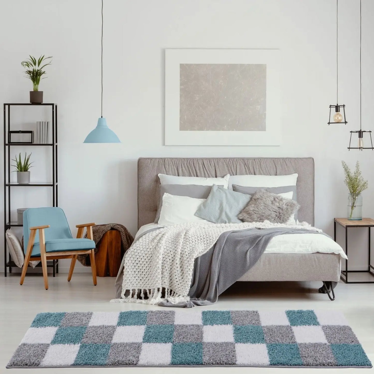 Myshaggy Geometric Duck Egg Blue Rug