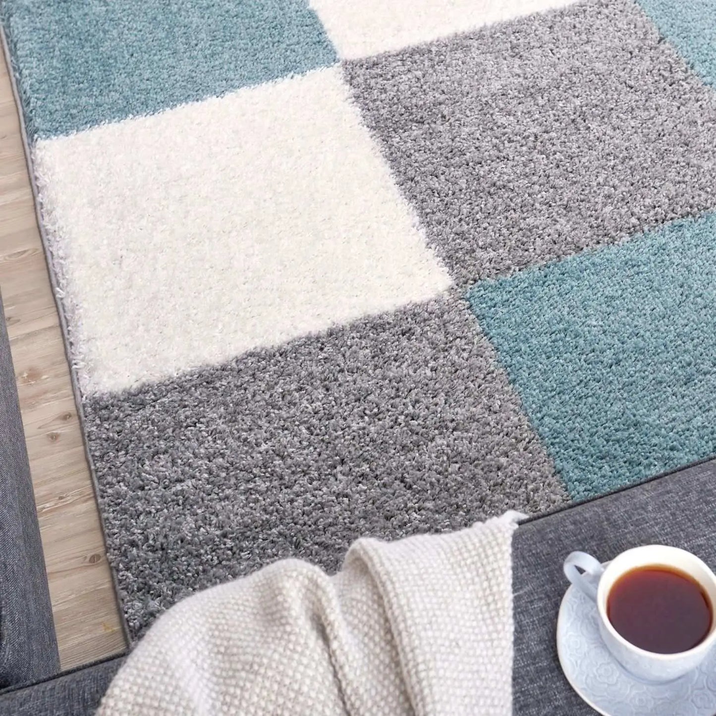 Myshaggy Geometric Duck Egg Blue Rug