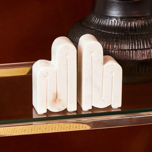 Nason Set of Two White Marble Bookends