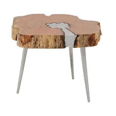 Natural Acacia Wood Log Slice Coffee Table with Silver Centre Detail and Aluminium Splayed Legs, Almora
