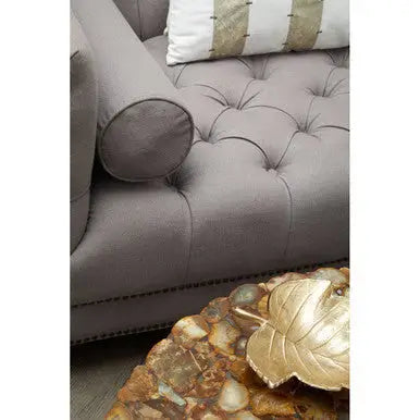 Natural Agate Top Round Coffee Table with Reflective Stainless Steel Base, Relic