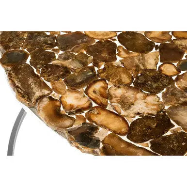 Natural Agate Top Round Coffee Table with Reflective Stainless Steel Base, Relic