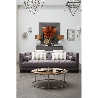 Natural Agate Top Round Coffee Table with Reflective Stainless Steel Base, Relic
