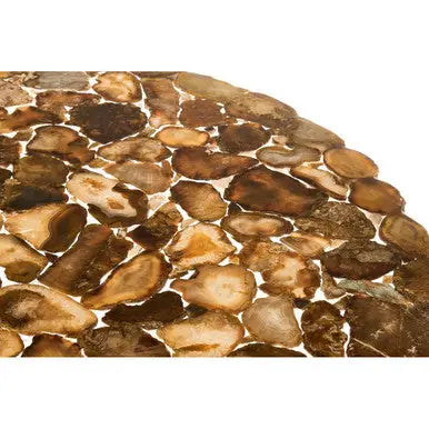 Natural Agate Top Round Coffee Table with Reflective Stainless Steel Base, Relic