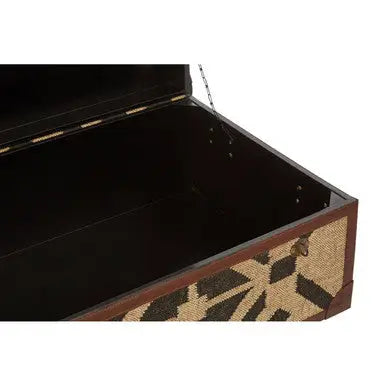 Natural and Black Coffee Table Trunk with Storage Galvanised Iron and Brown PU Leather Trim | Aztec