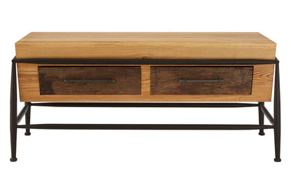 Natural and Brown Wooden Coffee Table with Metal Legs, New Foundry