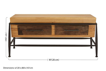 Natural and Brown Wooden Coffee Table with Metal Legs, New Foundry