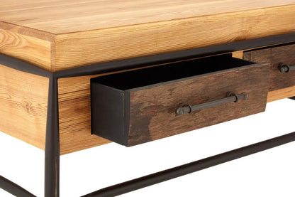 Natural and Brown Wooden Coffee Table with Metal Legs, New Foundry