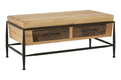 Natural and Brown Wooden Coffee Table with Metal Legs, New Foundry