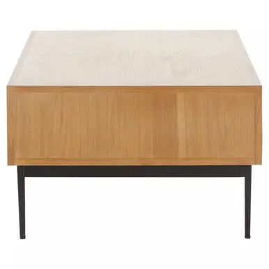 Natural Carved Effect 2-Drawer Coffee Table with Metal Legs, Jakara