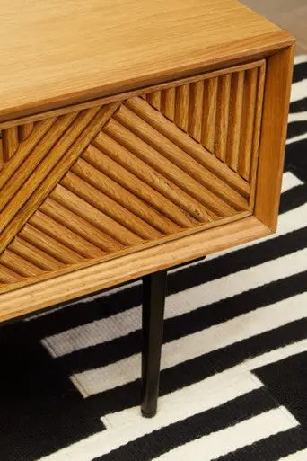 Natural Carved Effect 2-Drawer Coffee Table with Metal Legs, Jakara