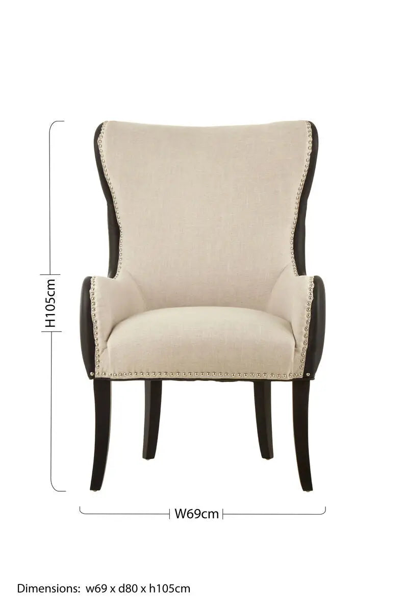 Natural Fabric Armchair with Black Leather Effect Back | Doucet