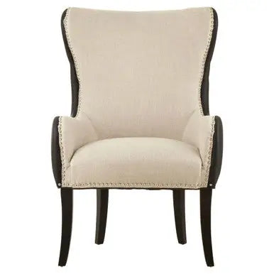 Natural Fabric Armchair with Black Leather Effect Back | Doucet