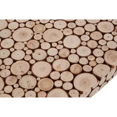 Natural Fir Wood Disc Mosaic Oval Coffee Table with Black Metal Hairpin Legs, Lacuna