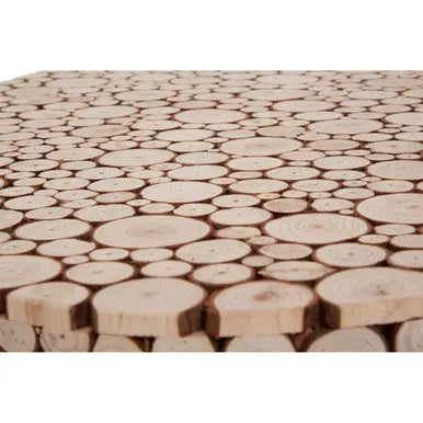 Natural Fir Wood Disc Mosaic Oval Coffee Table with Black Metal Hairpin Legs | Lacuna