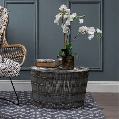 Natural Gold Tone Wireframe Round Coffee Table with Iron Base, Templar