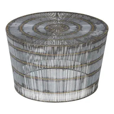 Natural Gold Tone Wireframe Round Coffee Table with Iron Base, Templar