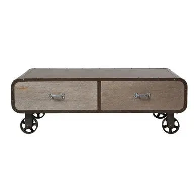 Natural Grain Finish Coffee Table with 2 Storage Drawers and 4 Wheels | Village Loft
