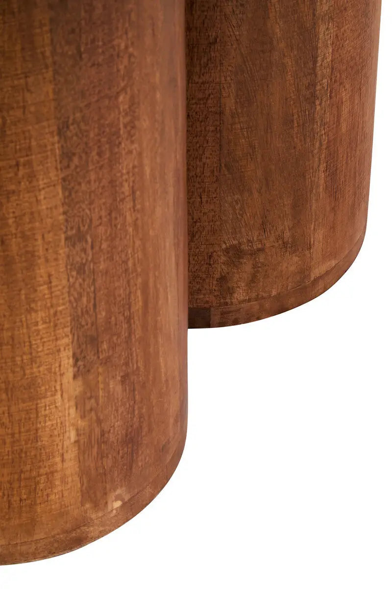 Natural Mango Wood Coffee Table with Column Base and Rounded Top | Walsa