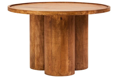 Natural Mango Wood Coffee Table with Column Base and Rounded Top, Walsa