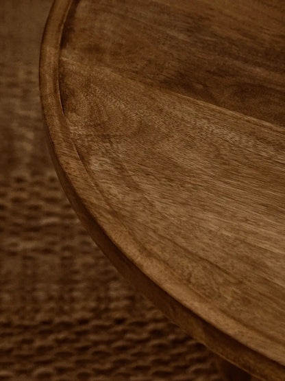 Natural Mango Wood Coffee Table with Column Base and Rounded Top | Walsa