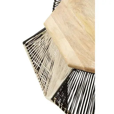 Natural Mango Wood Top Hexagon Coffee Table with Two Tone Black and Silver Geometric Woven Base, Fusion