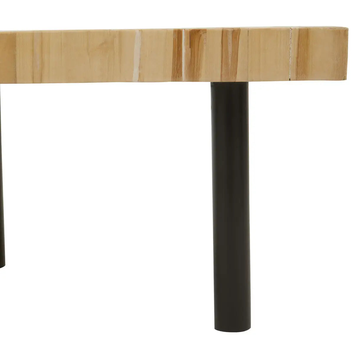 Natural Mosaic Teak Wood Coffee Table with Black Iron Base, Malang