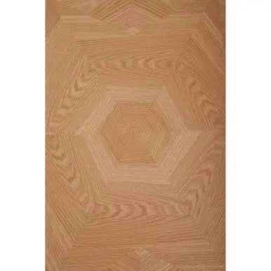 Natural Oak Hexagonal Veneer Coffee Table with Brown Brushed Brass Steel Frame, Grenoble