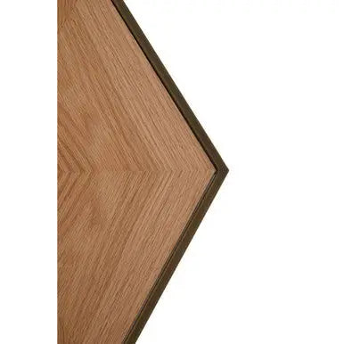 Natural Oak Hexagonal Veneer Coffee Table with Brown Brushed Brass Steel Frame, Grenoble