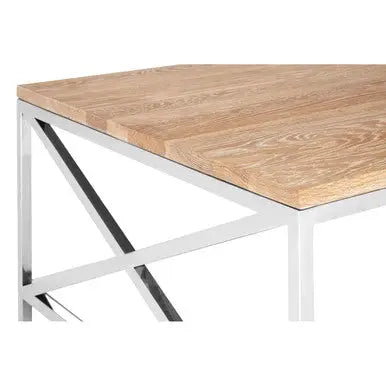 Natural Oak Wood Coffee Table with Silver Mirrored Lower Shelf, Chiswick