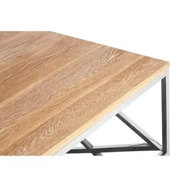 Natural Oak Wood Coffee Table with Silver Mirrored Lower Shelf, Chiswick