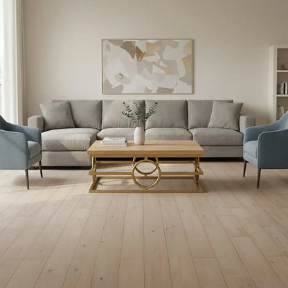 Natural Oak Wood Rectangular Coffee Table with Gold Finish, Jarloi