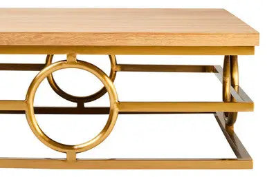 Natural Oak Wood Rectangular Coffee Table with Gold Finish, Jarloi