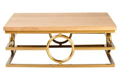 Natural Oak Wood Rectangular Coffee Table with Gold Finish, Jarloi