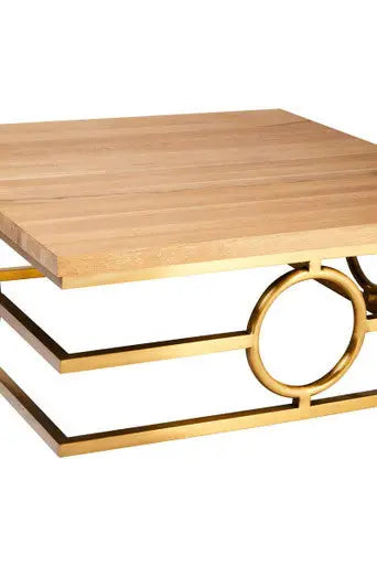 Natural Oak Wood Rectangular Coffee Table with Gold Finish, Jarloi