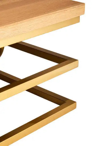 Natural Oak Wood Rectangular Coffee Table with Gold Finish, Jarloi
