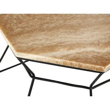 Natural Onyx Stone Top Coffee Table with Black Wireframe Base, Relic