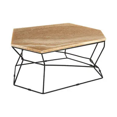 Natural Onyx Stone Top Coffee Table with Black Wireframe Base, Relic