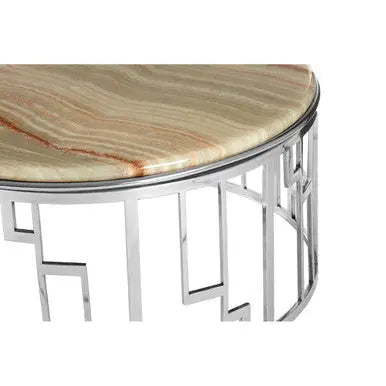 Natural Onyx Stone Top Coffee Table with Silver Stainless Steel Frame, Relic