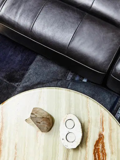 Natural Onyx Stone Top Coffee Table with Silver Stainless Steel Frame, Relic
